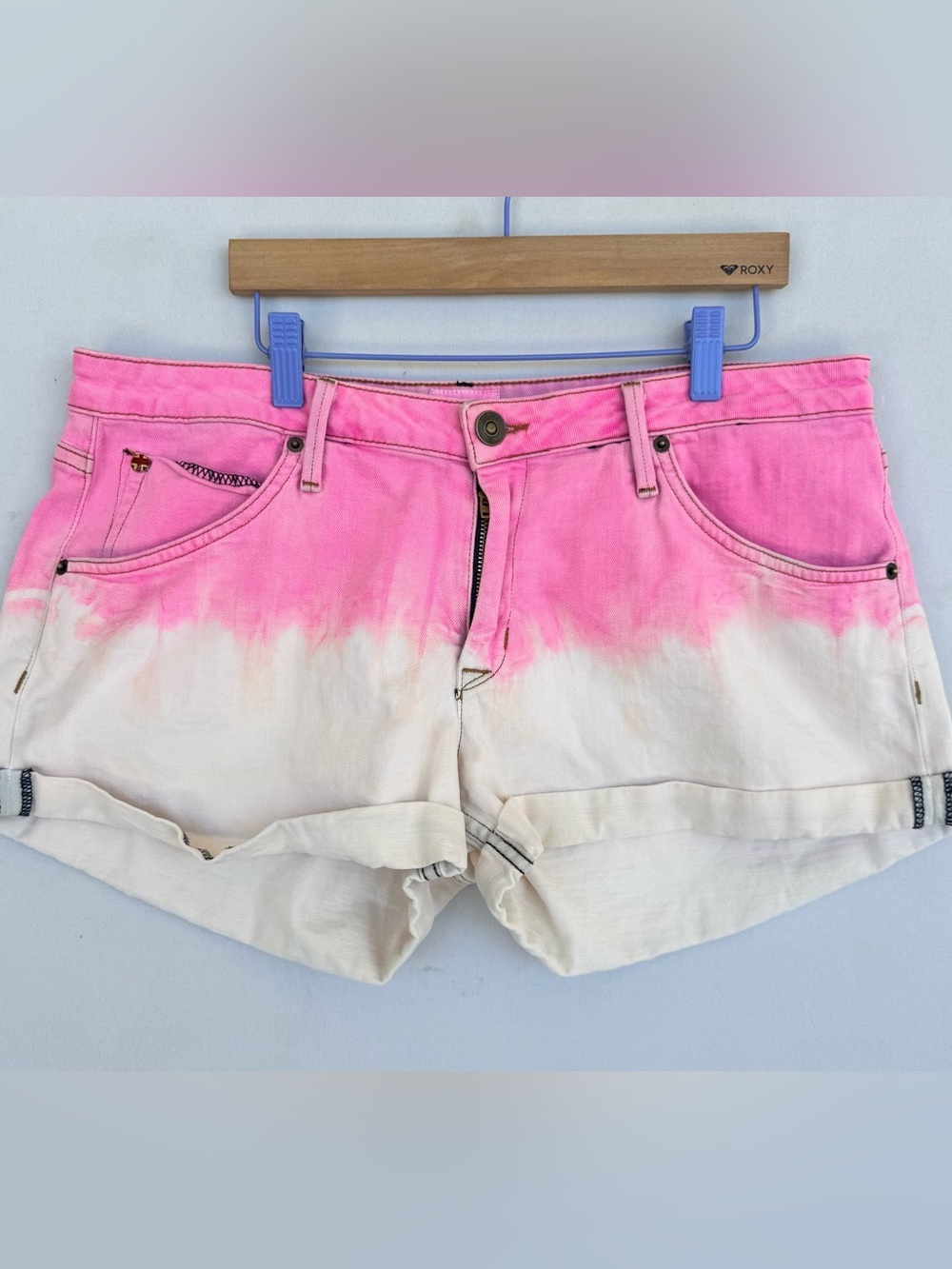 Hudson Jeans Pink Ombre to Cream Denim Shorts